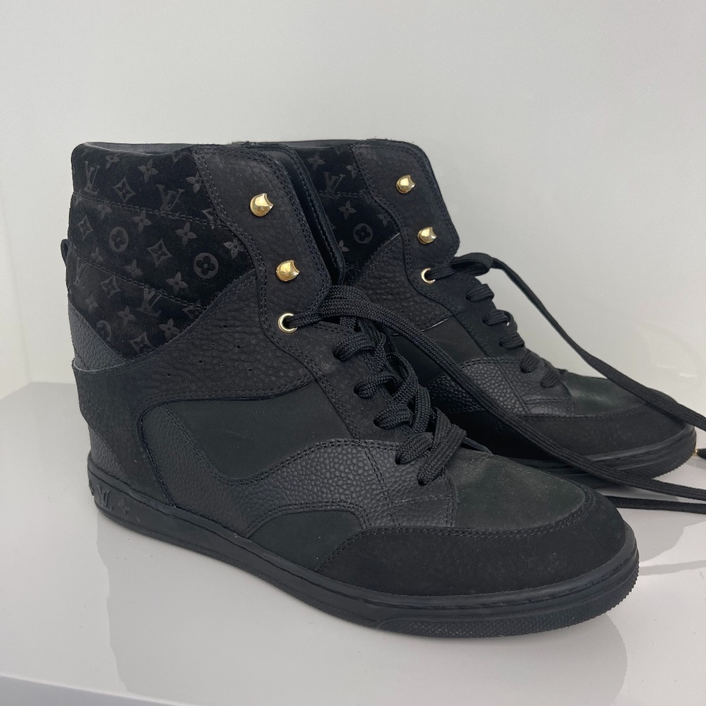 Luis Vuitton Monogram Pattern Leather Wedge Sneakers